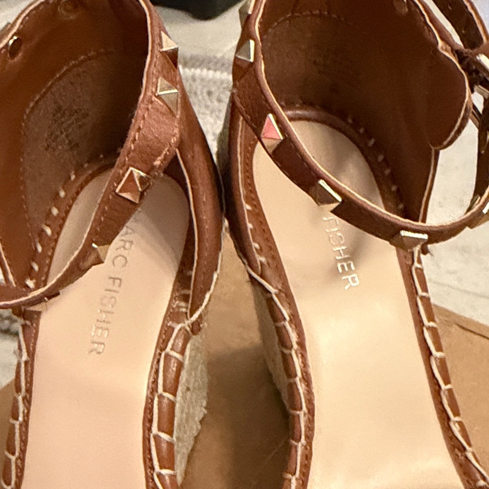 Marc Fisher Tan Leather Studded Ankle-Strap Sandals - Picture 9 of 12